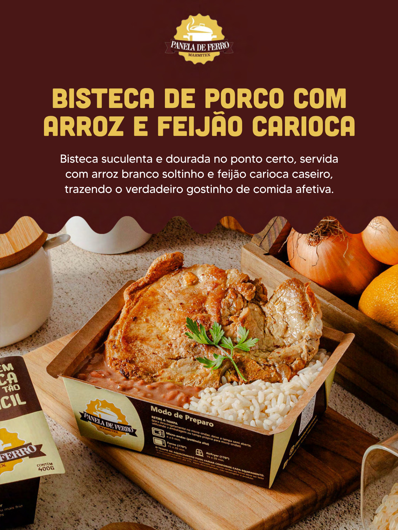 Bisteca de Porco com Arroz e Feijão Carioca