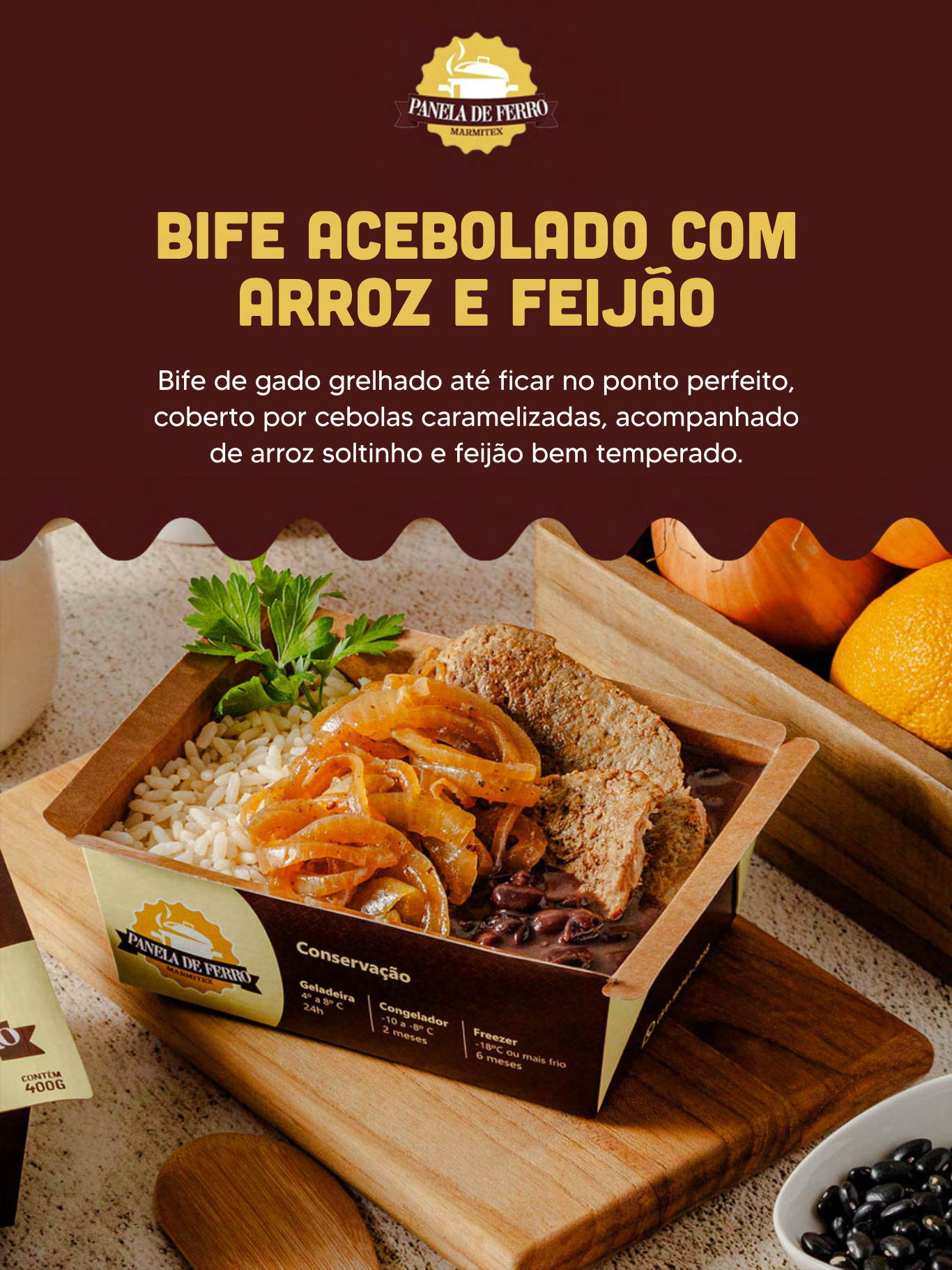 Bife Acebolado com Arroz e Feijão